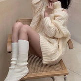 LIZAKOSHT  -  Autumn Winter Lazy Sweatshirt Dress for Women Turtleneck Off Shoulder Knitted Sweater 2025 New Mid-length Vestidos Mujer Tops